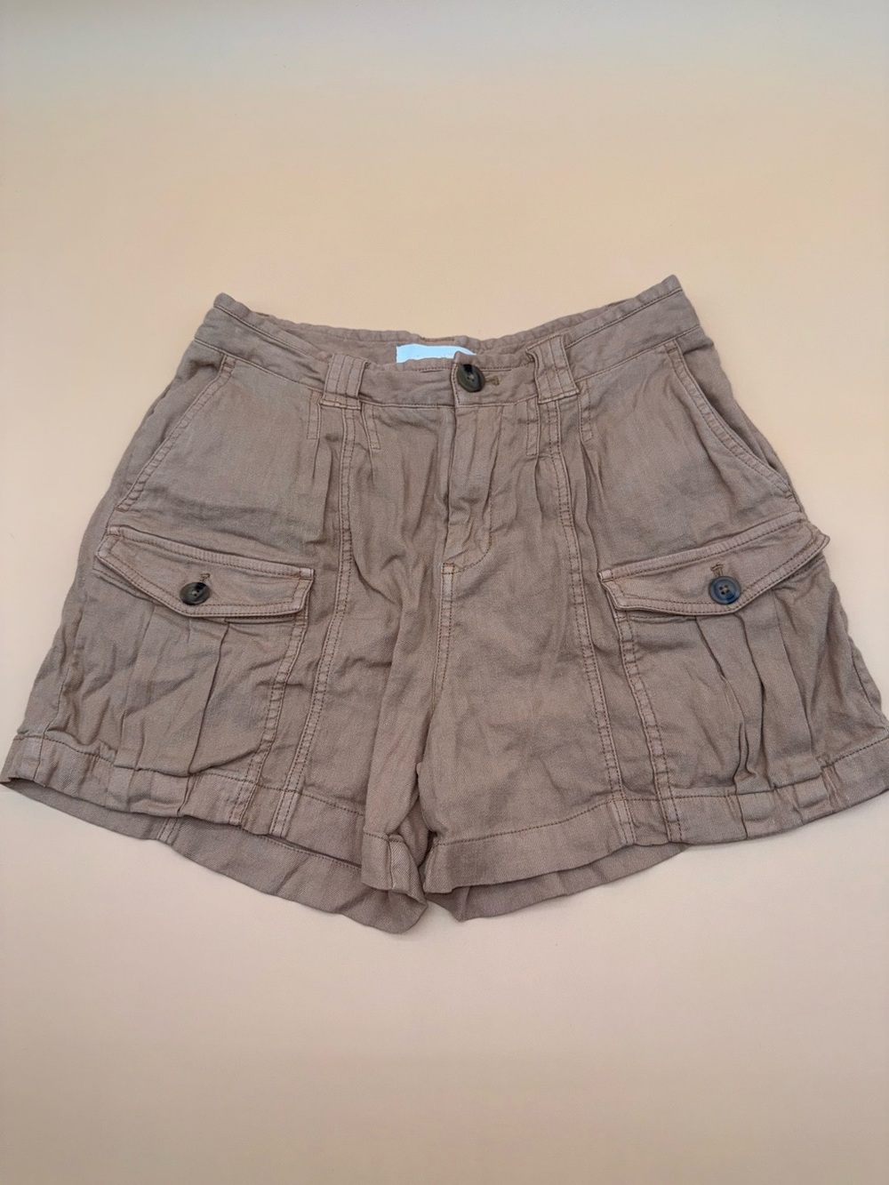 Anthropologie Orange Taupe Linen Blend Utility Cargo Shorts Size 4